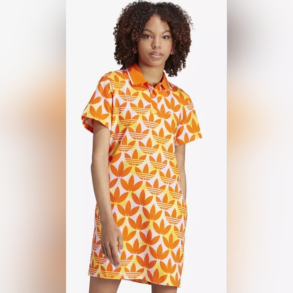 Adidas Orange and White Patterned Polo Mini Dress